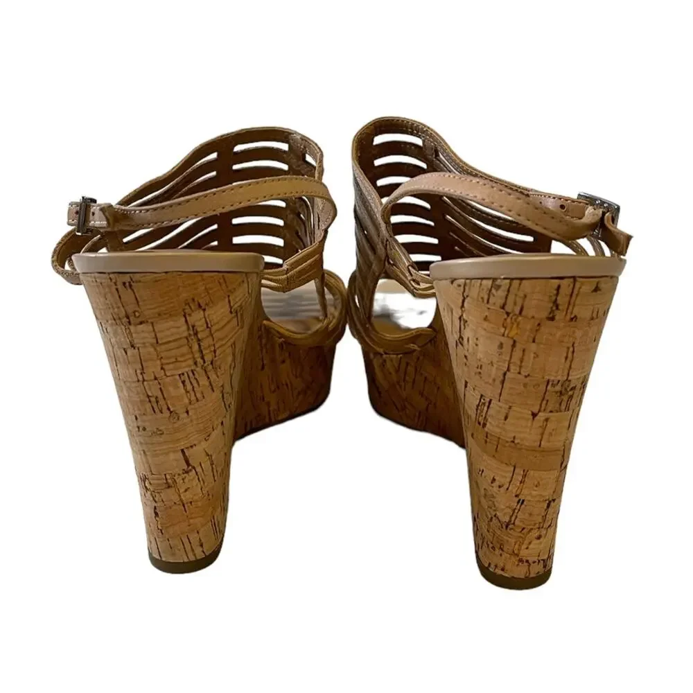 Franco Sarto Sombre Beige Leather Wedge Sandal Size 10